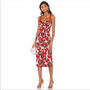 BRONX AND BANCO Ruby Pencil Midi Dress in Red & White Floral Sz. M